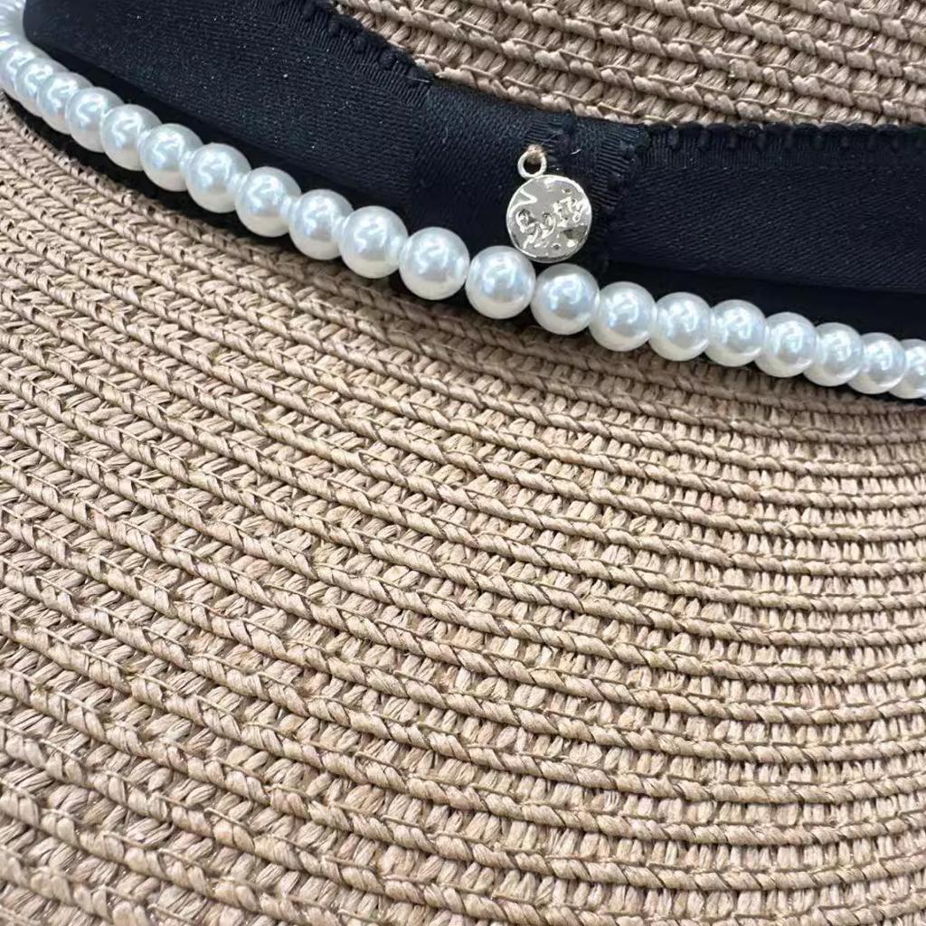 Straw Hat Ins Pearl M Letter Bucket Fisherman Hat Children Spring and Summer Fashion Versatile Basin Hat