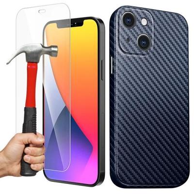 Shockproof Case for iPhone 13 (6.1") Silicone Holeless Navy Blue + Tempered Glass