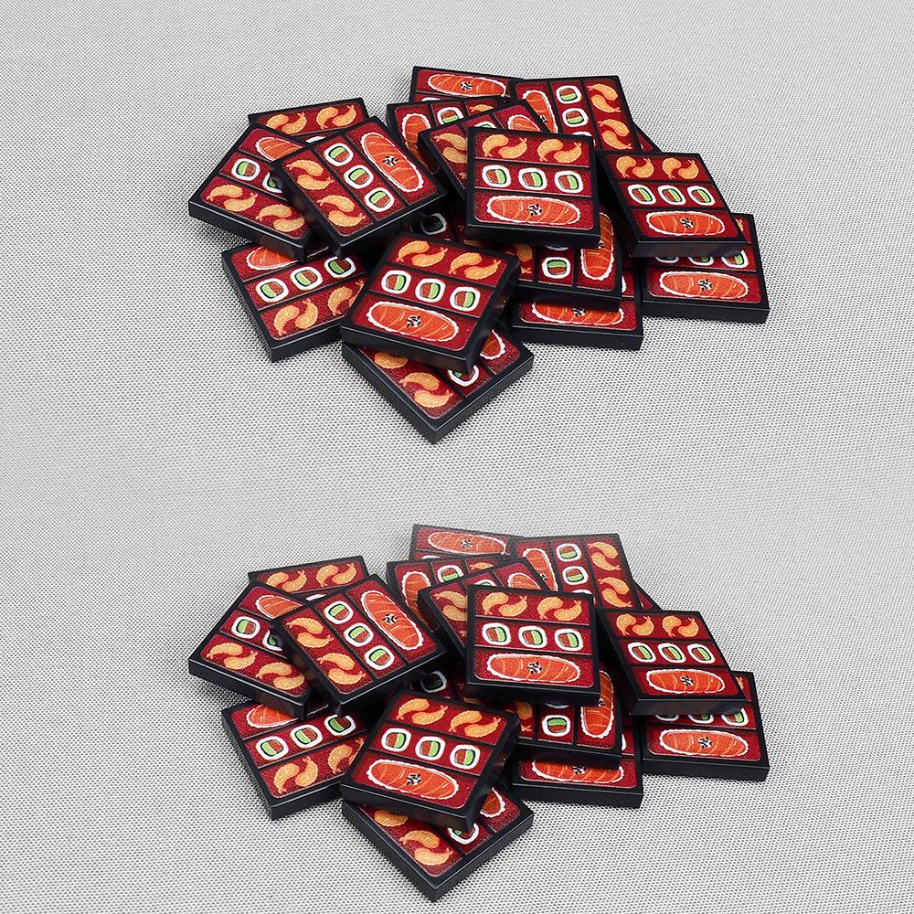 Non-Toxic Moc 10Pcs Printed 3068 2X2 Sushi Lunch Pattern Building Blocks Food Pay House Decoration Bricks Particle Toy Children Kid Gifts
