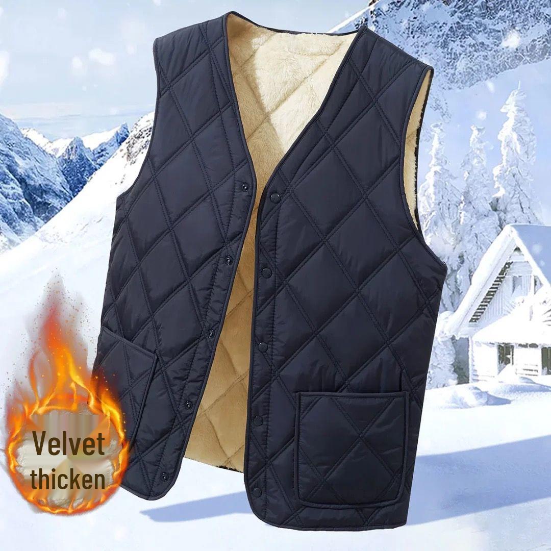 

Men s Lambswool Fleece Vest: Warm, Thickened Winter Gilet for Middle-Aged and Elderly. 4XL for 160-180 lbs