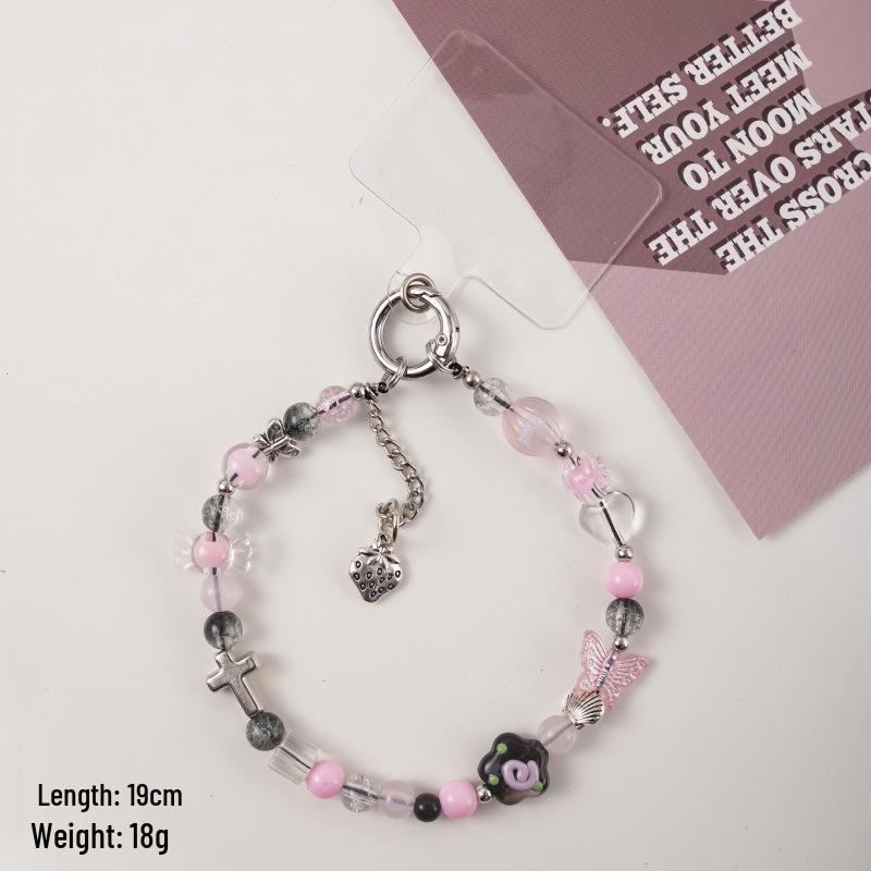 High-End Cartoon Butterfly & Flower Metal Cross Phone Wrist Strap Lanyard