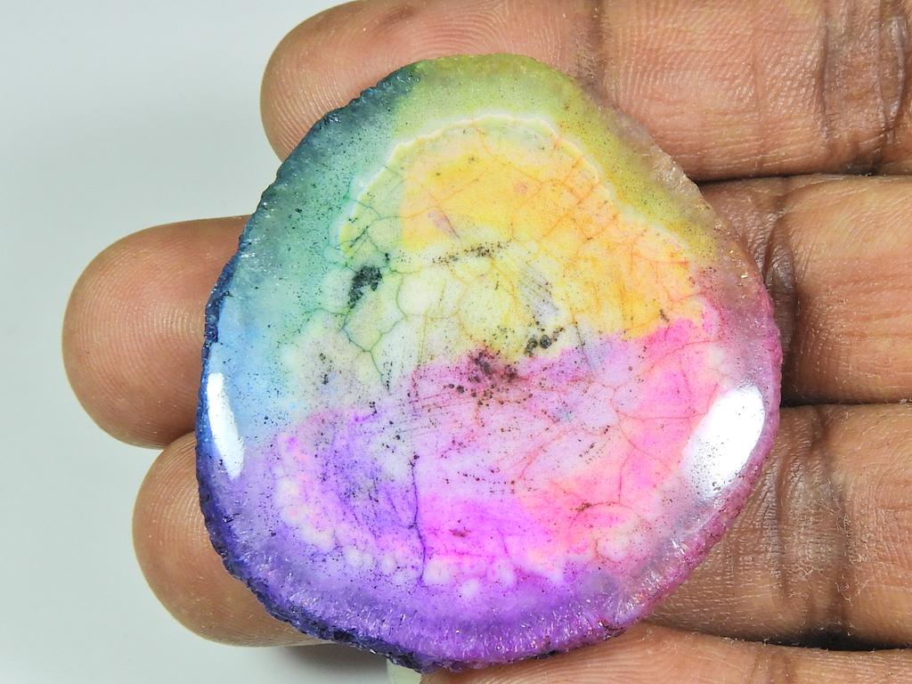 97Cts. Dyed Solar Druzy Agate Multi Colour Fancy Cabochon Loose Gemstone ET-30