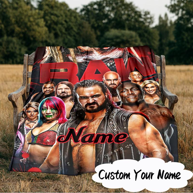 Custom Name Wrestling Entertainment Blanket  Ideal Bedding Blanket Perfect for Travel, Camping, Living Rooms, Offices, Sofas, Fan Christmas Gift