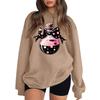 Women's Neck Long Sleeve Casual Loose Fit Sweatshirt Pullover with Color or Small Halloween Print