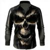 Fashion Skull Print Shirt Men Designer Long Sleeve Blouse Streetwear Luxury Gothic Style Slim Fit Casual Top Black