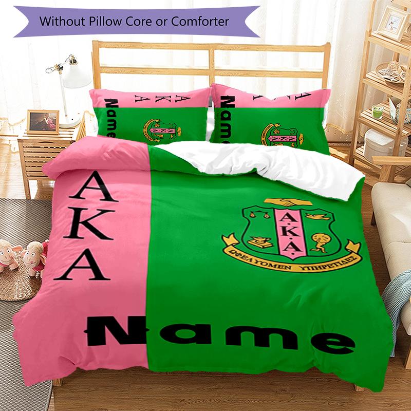 3pcs Custom Name Alpha Kappa Alpha Logo Bedding Set Duvet Cover Closure Includes 1 Duvet Cover & 2 Pillowcases for All Seasons Bedroom Decor