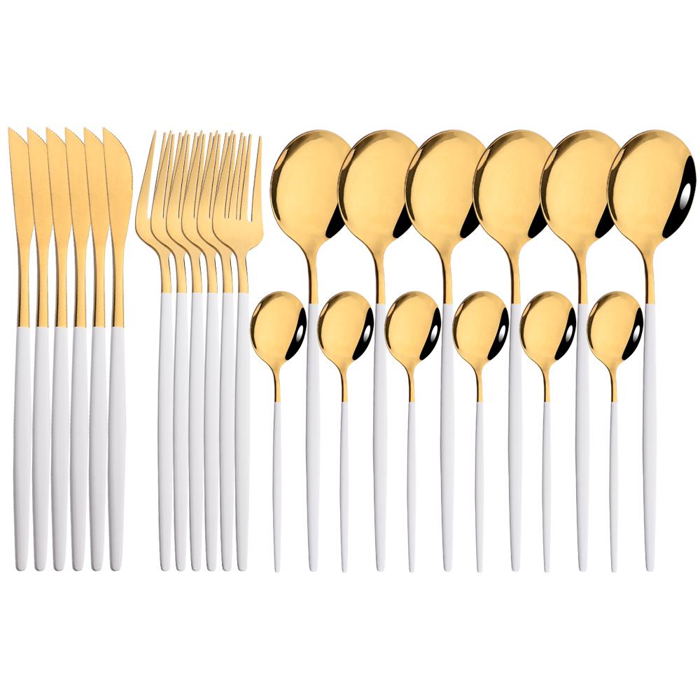 Rainbow Color 24Pcs Dinnerware Stainless Steel Cutlery Set for 6 People Knife Fork Spoon Western Tableware Silverware Set for Home Wedding