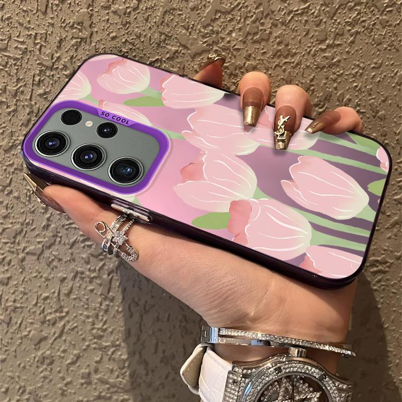 Tulip Floral Frosted Case for Samsung Galaxy S25 S24 S23 S22 Ultra S21 Plus S20 FE A73 A72 A71 A56 A55 A54 A53 Acrylic Cover