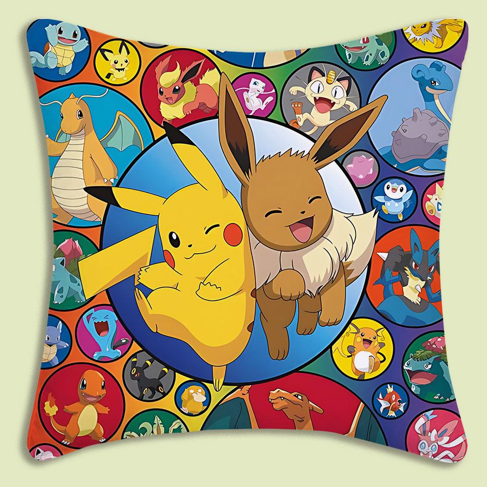 Anime P-Pokemon Pillow Covers Cartoon Sofa Decorative Home Double-Sided Printing Short Plush Cute Cushion Cover