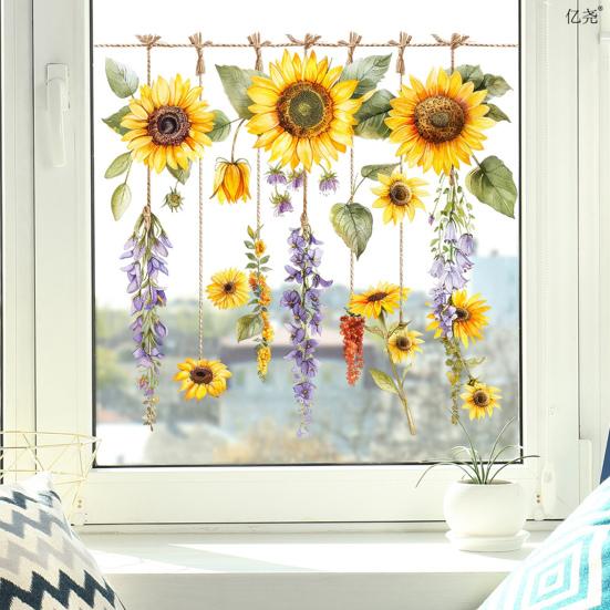 Glasaufkleber Wasserdicht PVC Doppelseitiges Design Sonnenblumenmuster Fensteraufkleber Glastüren Fenster Heimdekoration