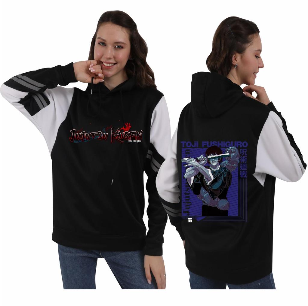 Jujutsu Kaisen Unisex Autumn-Winter Color Block Fleece Hoodie