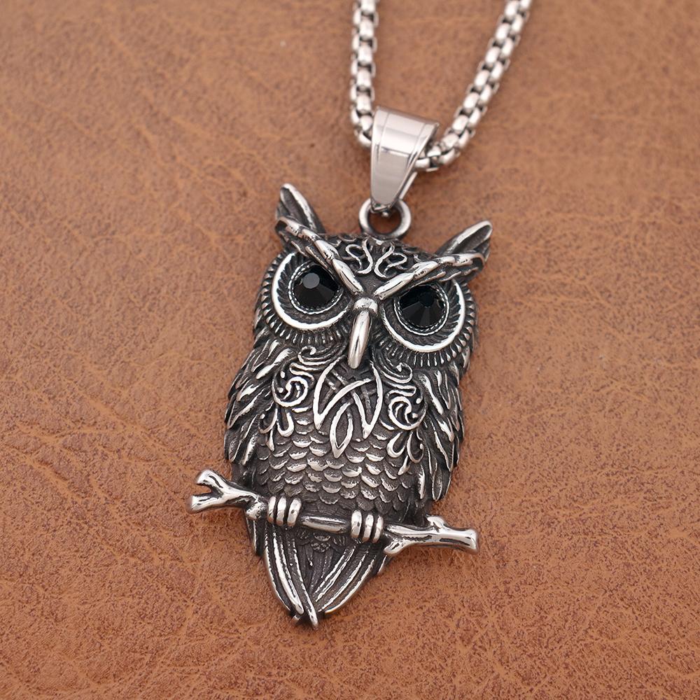 Fashion Owl Pendant Chain Punk Hip Hop Viking Animal Necklaces Amulet for Men Women Charms Stainless Steel Jewelry