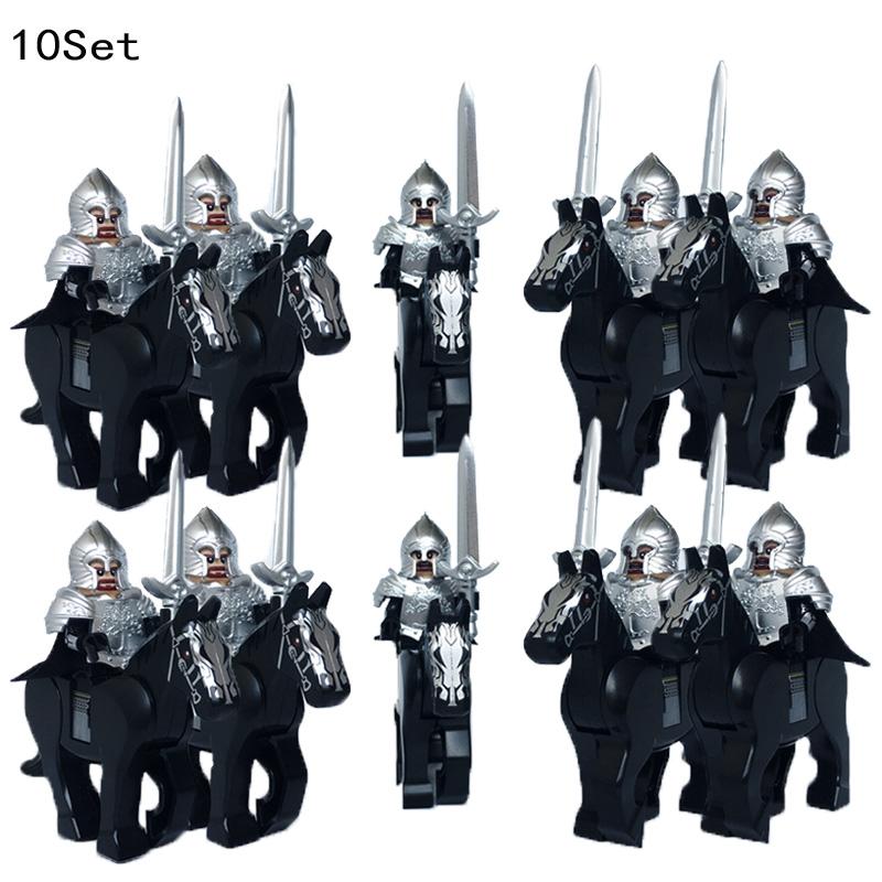 10 Sets Gondor Knight LOTR 9471 Fountain Guard & Castle Roman Solider Black Falcon With Horse Figure Building Block Kids TOYS