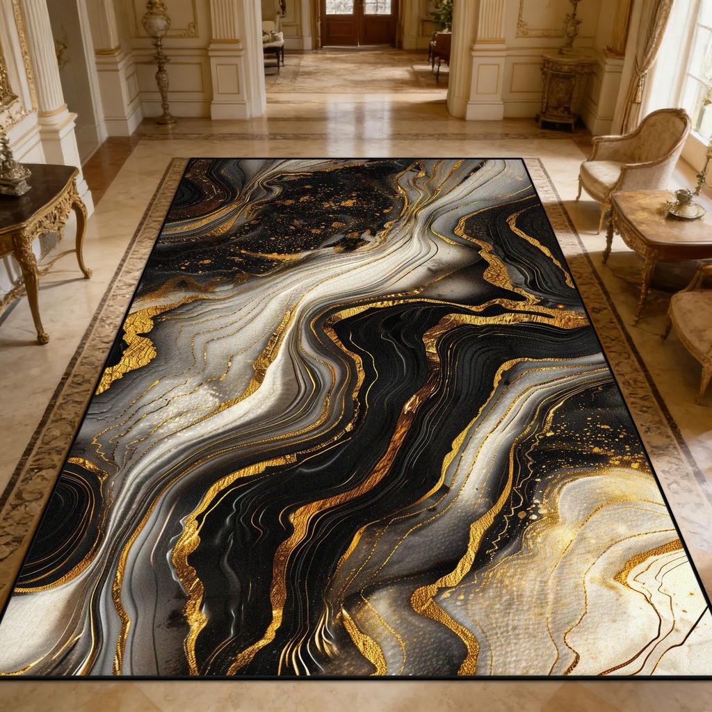 Luxurious Marble Texture Carpet Living Room Abstract Easy Clean Large Area Rugs Bedroom Decoration Washable Floor Mat Non-slip