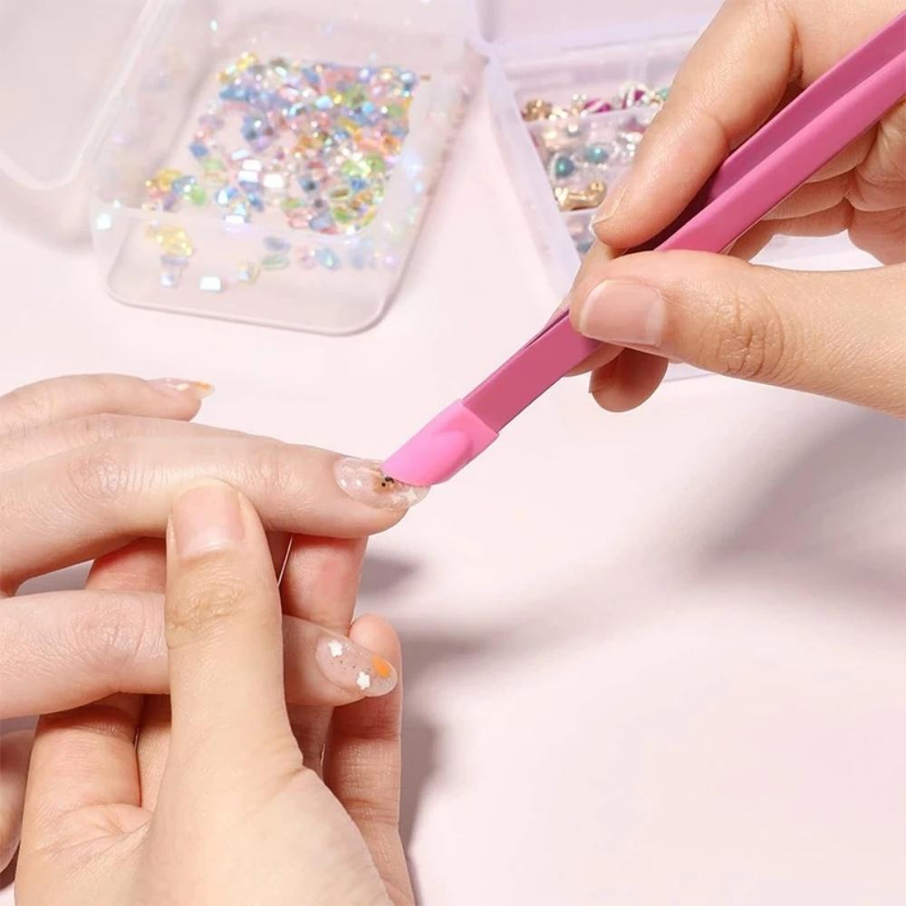 Double Headed Tweezers Manicure Multifunctional Tweezers Silicone Head Press Stick Sticker Nail Art Clip Picking Tweezer Tools
