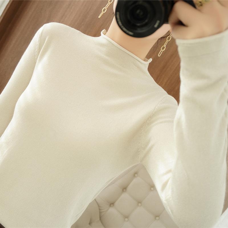 Spring and Autumn New Women's Knitted Sweater Winter Half High Neck Bright Silk Bottom Sweater Loose Women's Sweater