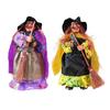 Halloween Witch Doll Standing Witch Figure Holding Broomstick Desktop Spooky Witch Figurine for Halloween Party Mantel Dining Table Decor
