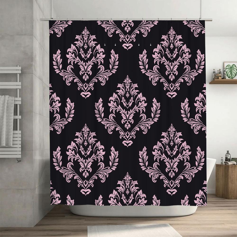 Vintage Damask Shower Curtain Pink Lace Pattern with Floral Design Black Fabric Waterproof Bath Decor for a 128 character AliExp