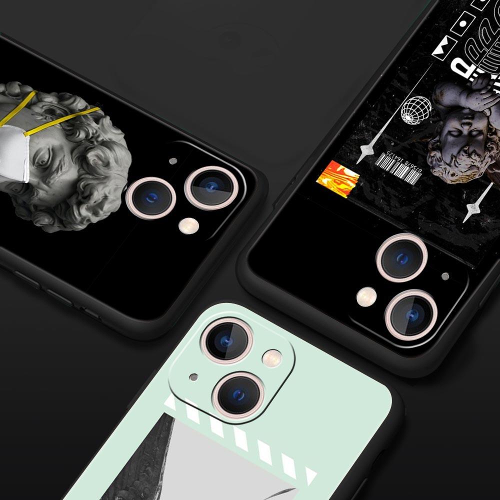 Cartoon Statue Abstract Art Phone Case Cover for iPhone 17 16 15 14 13 12 Pro Max 11 Pro Max 17 AIR Plus Shockproof Soft TPU Bag