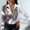 Spring Autumn Women Officewear Blouse Women Fashion Elegant Scarf Chain Print Button Design Shirt Long Sleeve Patchwork