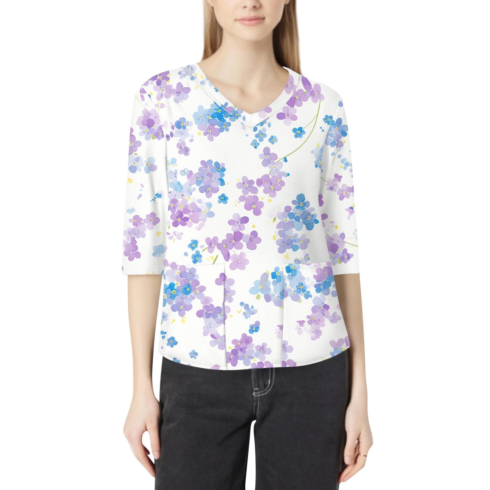 

Модная женская рабочая одежда с v-образным вырезом и рукавами 3/4, свободные топы с карманами и принтом XL