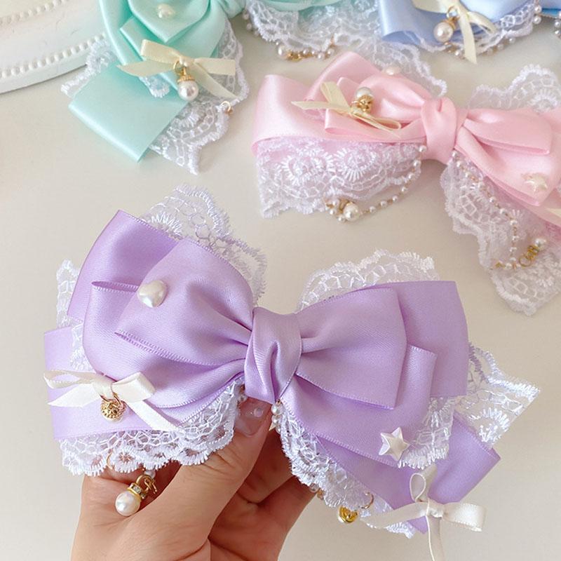 Cute Baby Bows Hair Clip For Kids Girls Solid Color Hairpins Barrettes Handmade Headwear Hair Accessories Princess Lolita Hair Clamp