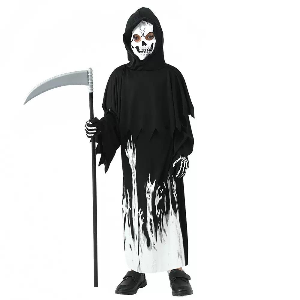 Glow in the Dark Luminous Halloween Phantom Sickle Dress up Ghost Hooded Costume Kids Grim Reaper Costume With Scythe and Mask