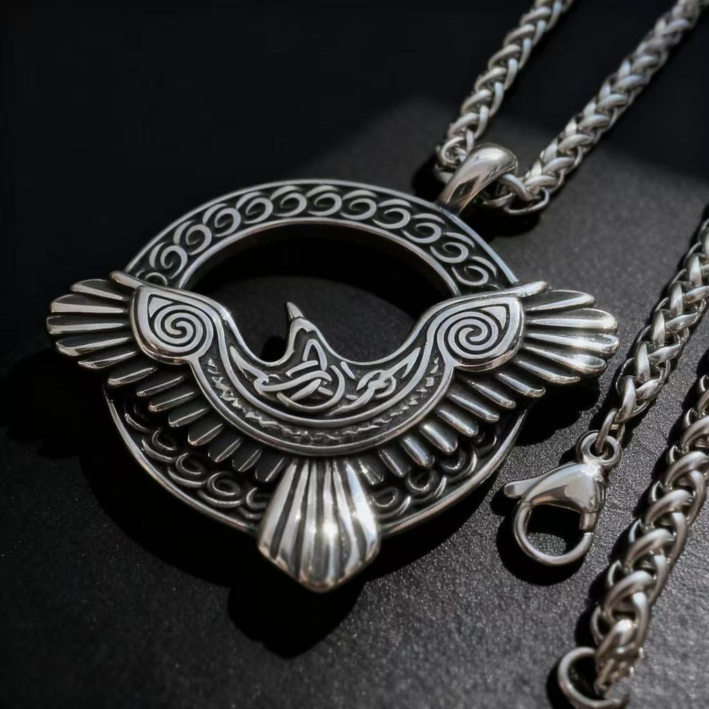HNSP 316L Stainless Steel Celtic Art Crow Pendant Necklace For Men Viking Accessories Gift Box