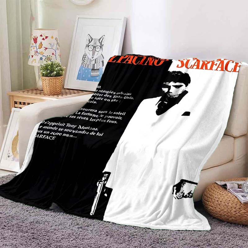 Scarface Classic Movie Print Flannel Blanket Soft Warm Throw For Sofa Bedroom Game Room Living Room Home Bedding Decor Gift