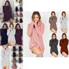 Eleganter Damen Warmer Strickpullover Mini Kleid mit Rollkragen Grober Pullover Top