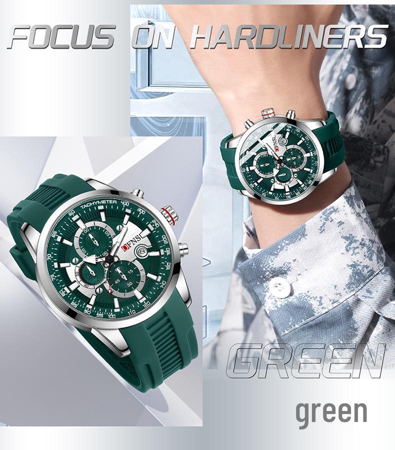 OFNS Business Men's Quartz Watch: Fashionable, Three Sub-Dials, Six Hands, Calendar, Waterproof.