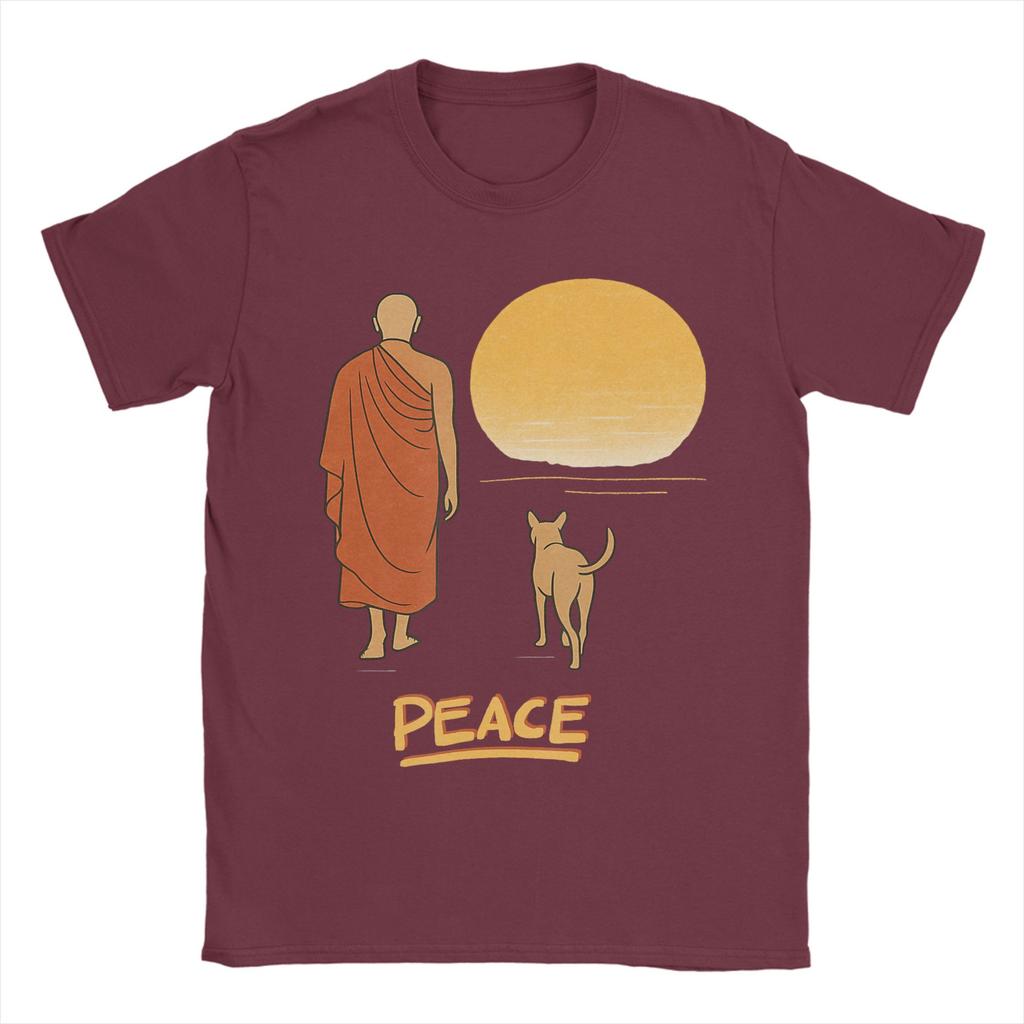 Unisexs Peace Walking Monk Dog Sunset Zen Art T Shirts Cotton Clothing Hipster Short Sleeve Round Neck Tee Shirt XL XL TShirts