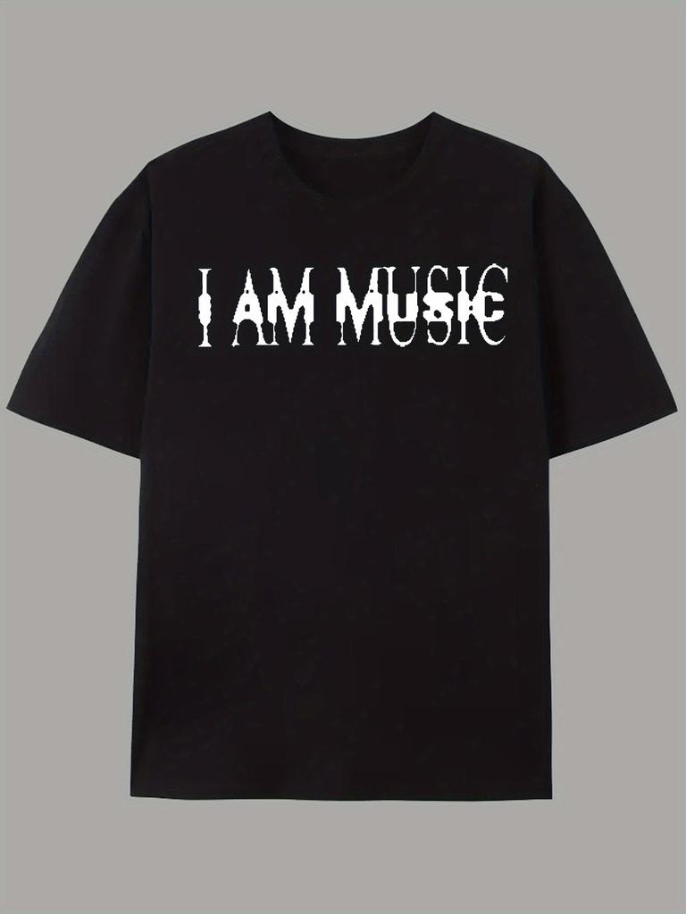 I AM MUSIC Graphic Tee Men Short Sleeve Cotton Crew Neck Casual Summer TShirt