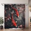 Chinesische Japanische Koi Tuschemalerei Duschvorhang Rot Kirschblüte Welle Fisch Aquarellmalerei Badevorhänge Badezimmerdekor