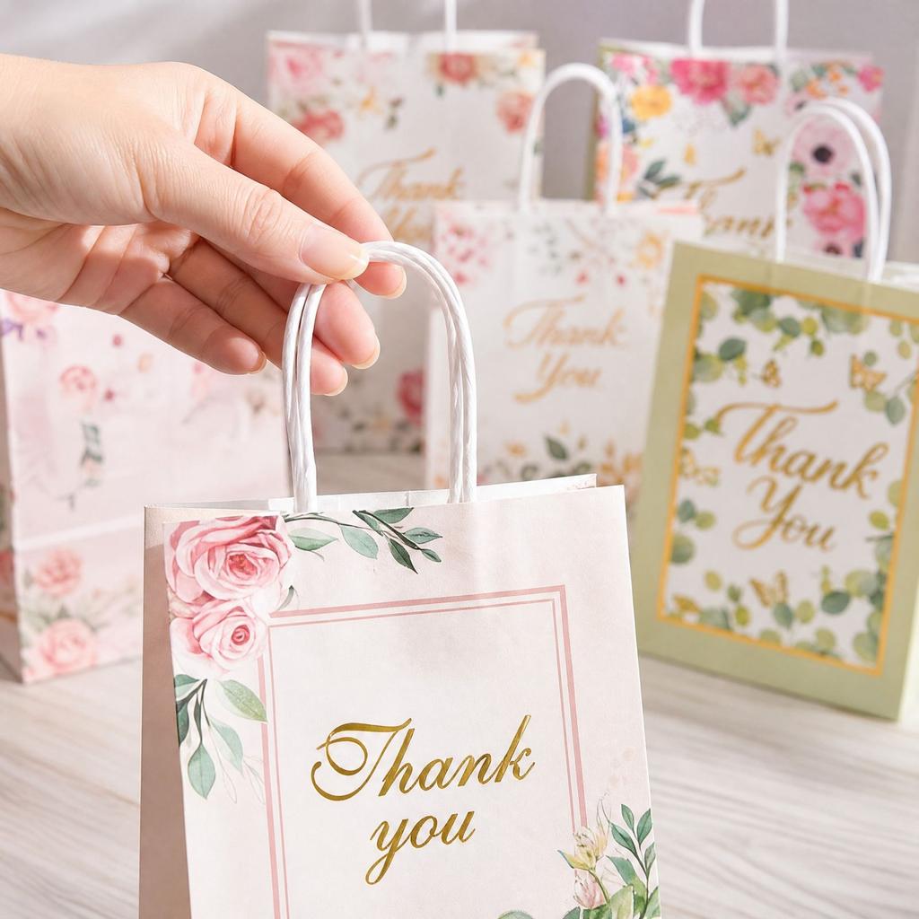 7-Piece Floral Gift Bag Set, Double-Sided Spring Flower Print Bags for Party Favors and Gifts
