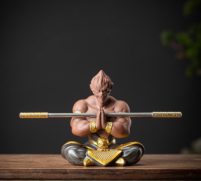 Ceramics Monkey King Figure Statue Chinese Mythological Characters High Quality Home Living Room, Office Decoration Artwork