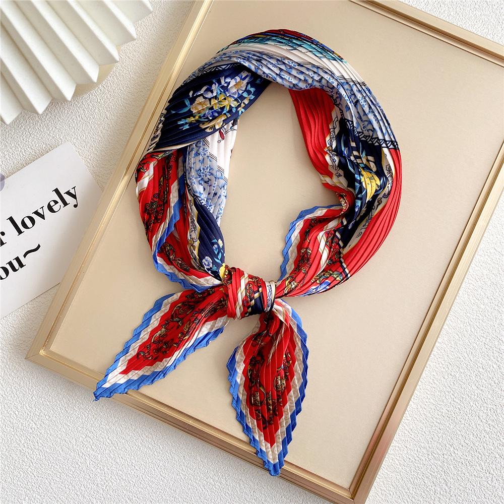 Spring 70 Pleated Small Silk Scarf: Versatile, Decorative Korean-Style Accessory for Professional Women