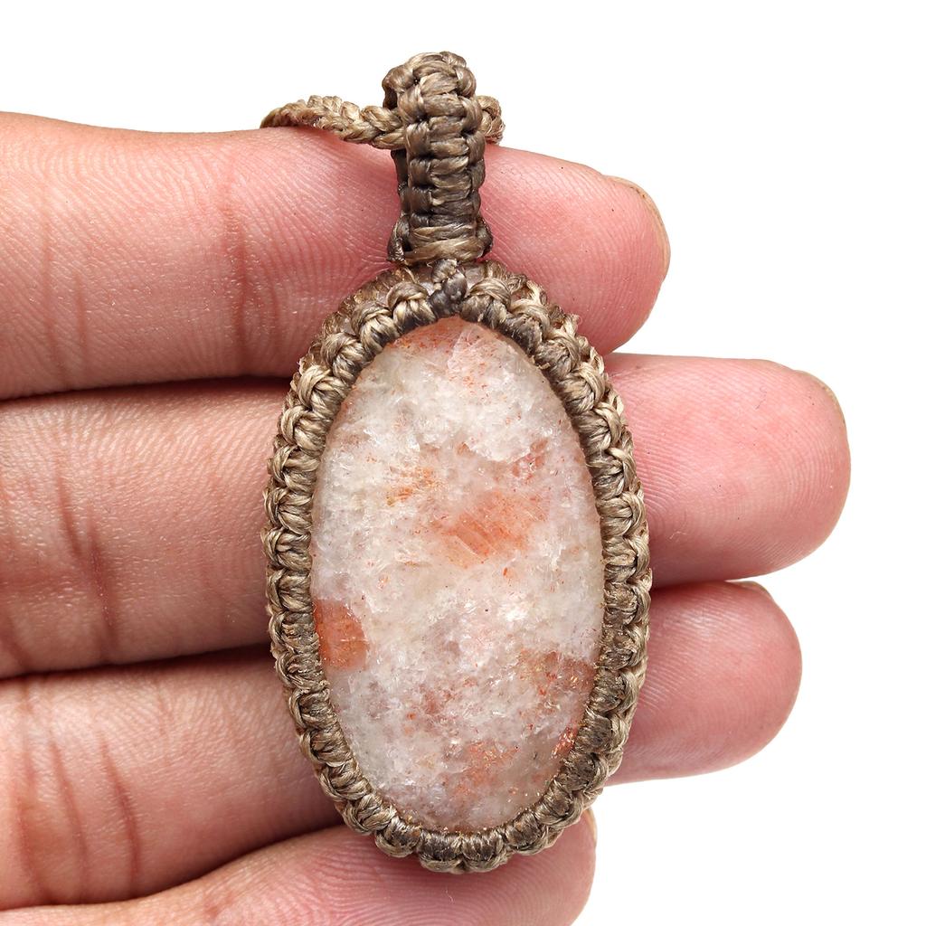 Sunstone Macrame Necklace Handmade Natural Bohemian Crystal Choker Healing