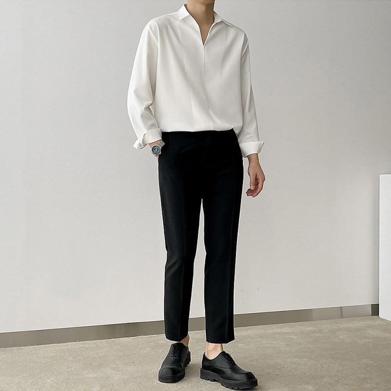 Men's Korean Style V-Neck Long-Sleeve Pullover Shirt - Trendy Bad Boy Design for Spring and Autumn