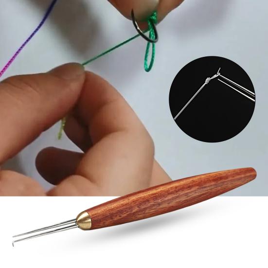 Knot Tying Tool Double Needles Sandalwood Handle Sharp Tip Portable Anti-slip Tie Knot