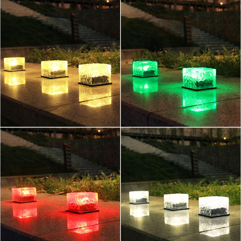 Atmosphere lights Solar Powered Ice Cube Lamp Glass Brick Landscape Square Glass Outdoor Road Courtyard Garden Decoration