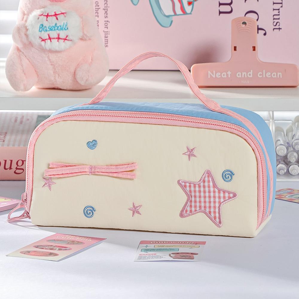 

With Handle Pencil Case Star Design Large Capacity Stationery Bag Multi-layer Stationery Organizer School Supplies розовый