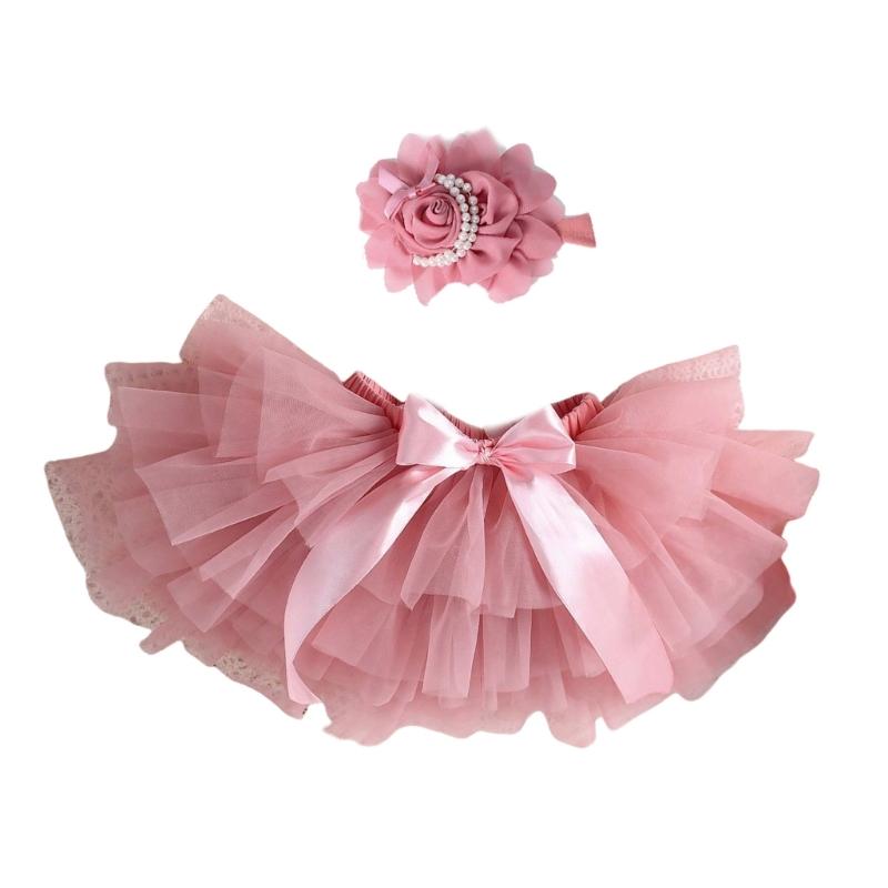 

Infant Tulle Dress and Flower Hairband Photo Clothing Set Photoshooting Props Newborn Shower Gifts for Baby Photography 0 to 1 month