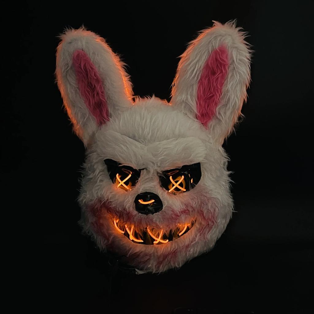Glowing Animal Mask Halloween Horror Bloody Rabbit Bear Decoration Props Unisex Simulate Fur Mask Cosplay Costume Party Gifts