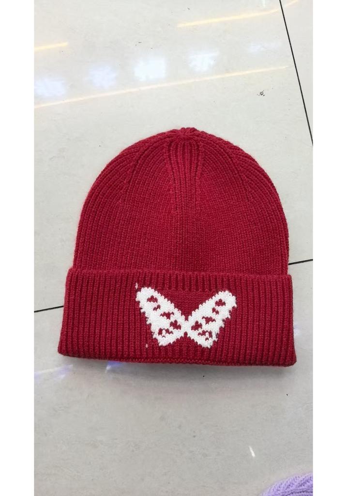 New Butterfly Knitted Hat Children's Autumn and Winter Outdoor Loose Face Small Big Head Circumference Warm Ear Protection Wool Cold Hat