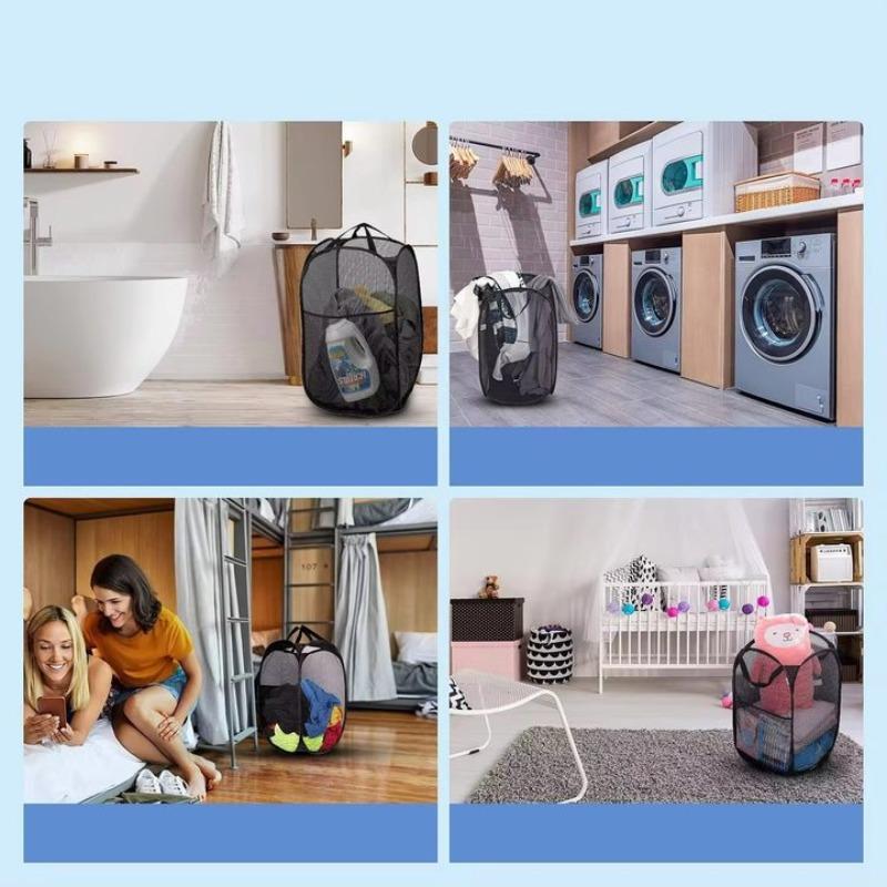 Folding Dirty Laundry Sorting Basket Washing Frame Bathroom Cloth Mesh Storage Bag Frame Bucket Laundry Organizers Storage Pouch