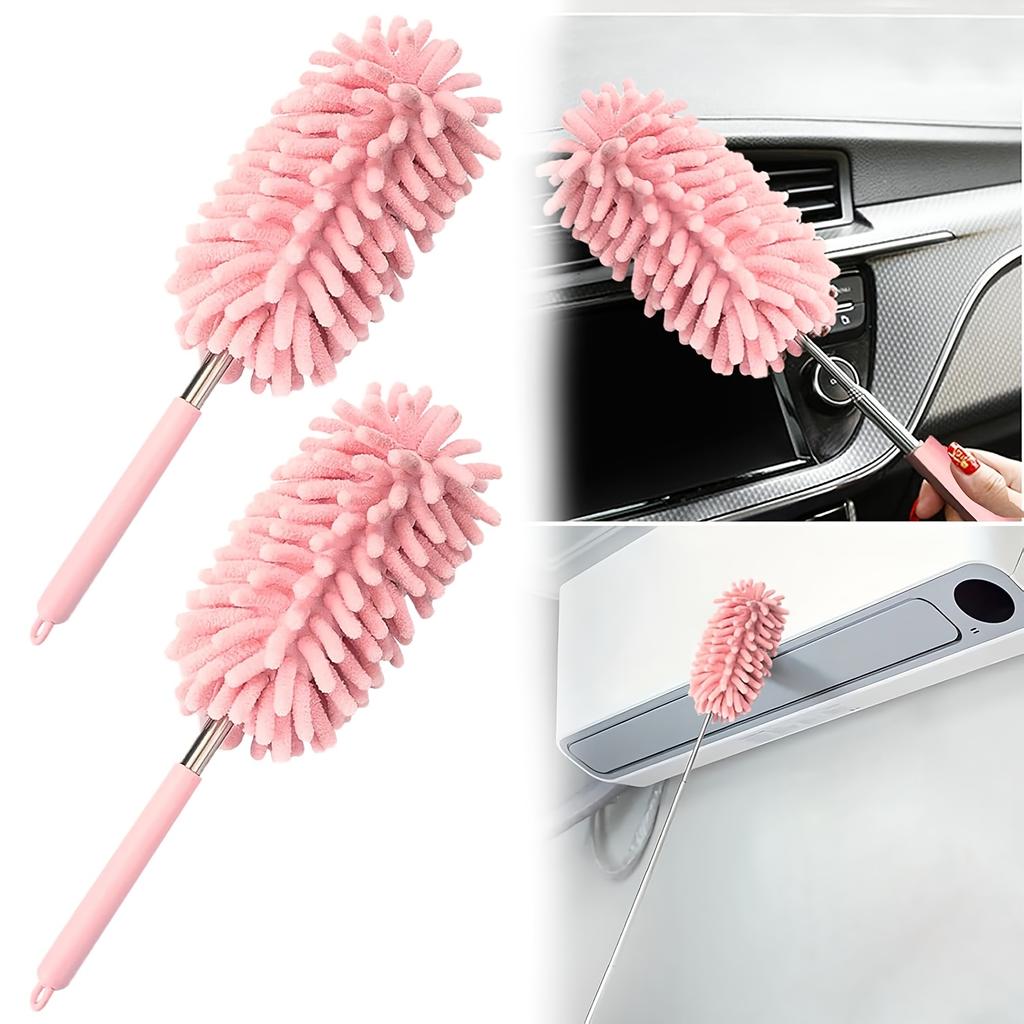 4-Pack Chenille Microfiber Duster Refills with Expandable Handle, Reusable & Washable, Soft Bendable Dry Dusters for Home & Car