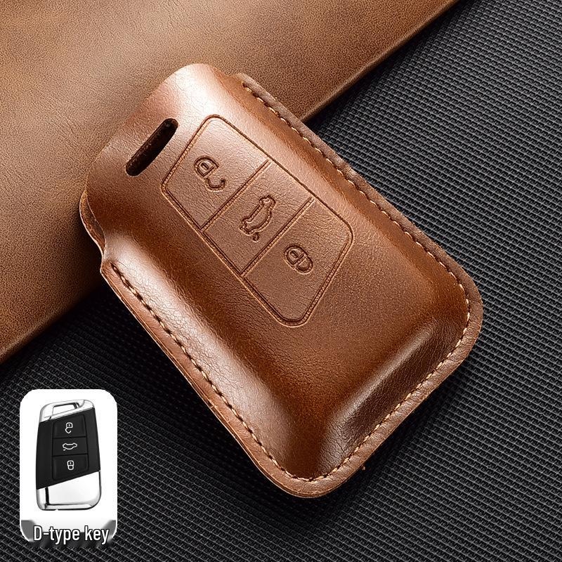 Leather Key Case for Volkswagen Models: T-Cross, Lavida, Lamando, Bora, Tiguan, Sagitar, Polo, Magotan, Passat, Tharu