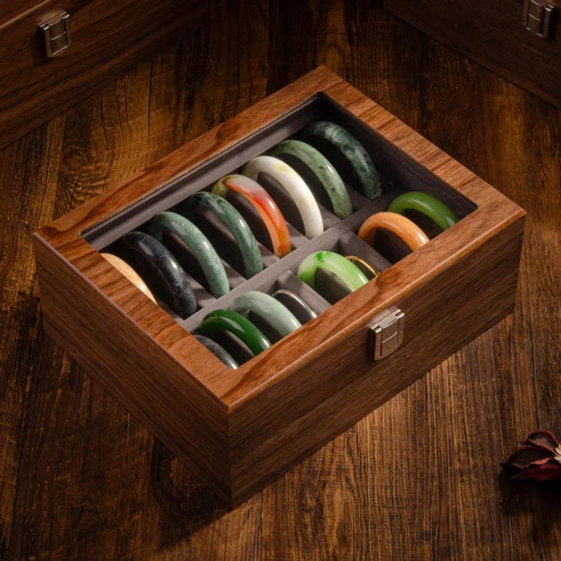Large Walnut Wood Bracelet Storage Box Vintage Luxury Showcase Bracelets Holder Transparent Display Women Jewelery  Ornament Organizer Casket Supplies