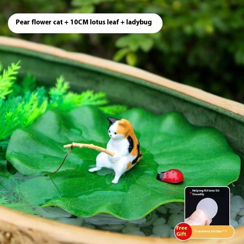 

1 Набор Домашнее Настольное Украшение Реалистичные Кошки и Лист Божья Коровка Смоляные Фигурки Аксессуары для Аквариума Уникальные Подарки на День Рождения A3